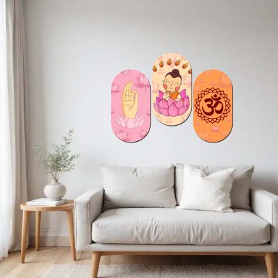Cute Buddha Wall Art Hanging Set of 3 for Home & Meditation Décor